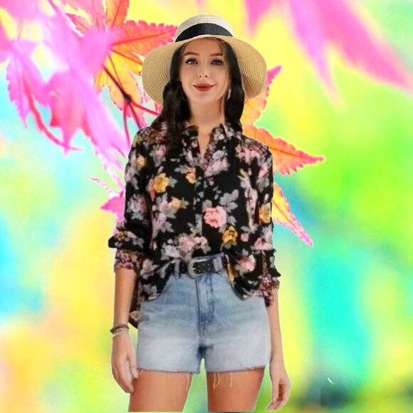 Free People Tops - FREE PEOPLE Beautiful Floral Boho Cottagecore Relaxed Fit Blouse Size M